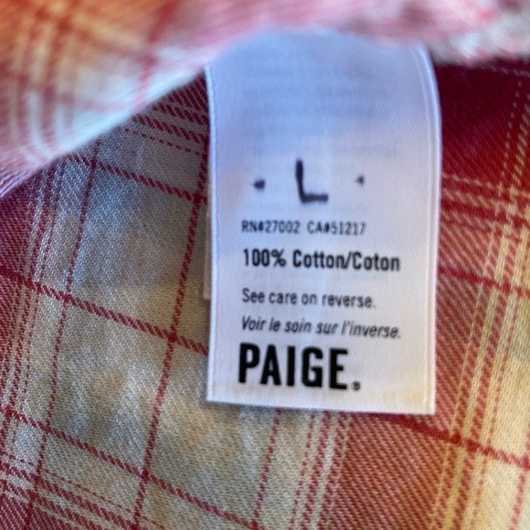 PAIGE Long sleeve, plaid tartan print top, Sz Lg - Picture 4 of 5